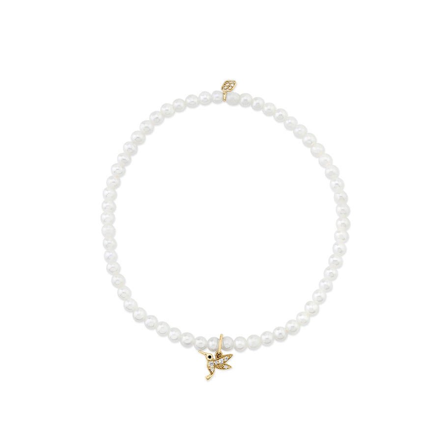 Kids Collection Gold & Diamond Tiny Hummingbird on Pearls - Sydney Evan Fine Jewelry