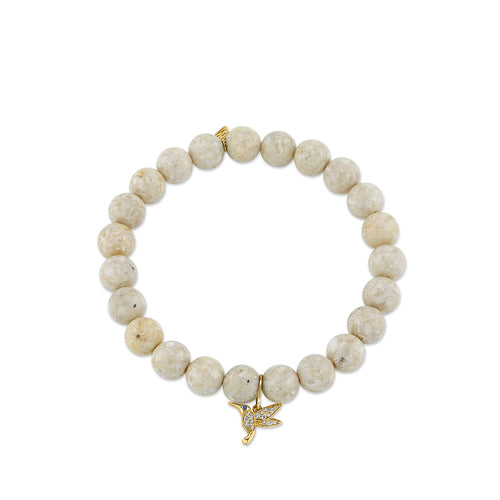 Gold & Diamond Small Hummingbrid on Cream Jasper