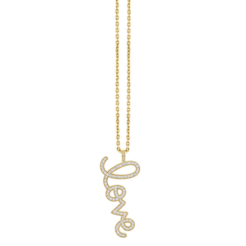 Gold & Diamond Extra Large Love Script Charm Necklace