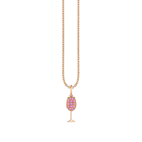Rose Gold & Pink Sapphire Tiny Wine Glass Charm