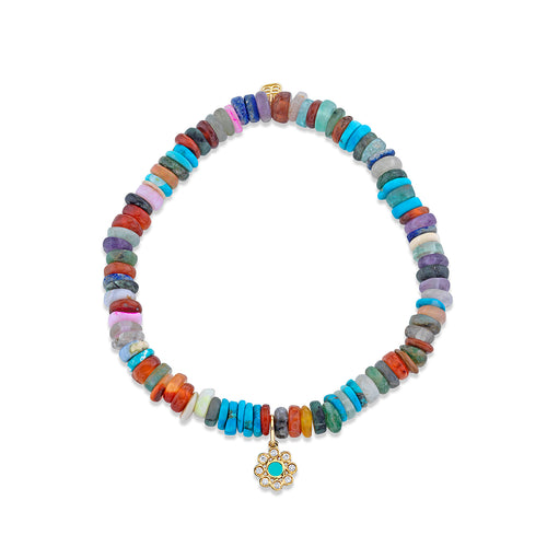 Kids Collection Gold & Diamond Flower on Rainbow Heishi