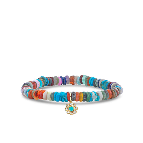 Kids Collection Gold & Diamond Flower on Rainbow Heishi