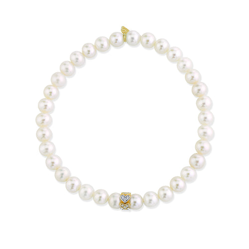 Gold & Diamond Eternity Heart Rondelle on Pearls