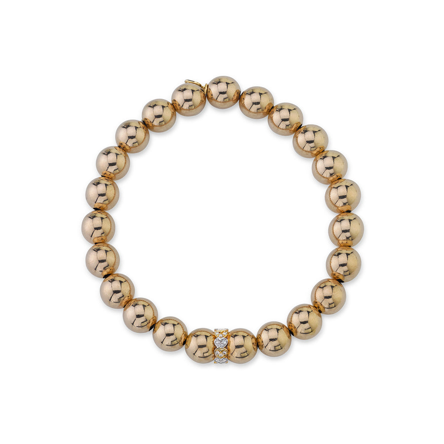 Two-Tone Gold & Diamond Heart Eternity Rondelle on Gold Beads - Sydney Evan Fine Jewelry