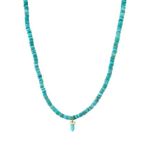 Men's Collection Gold & Diamond Eye Short Turquoise Stone on Arizona Turquoise Necklace