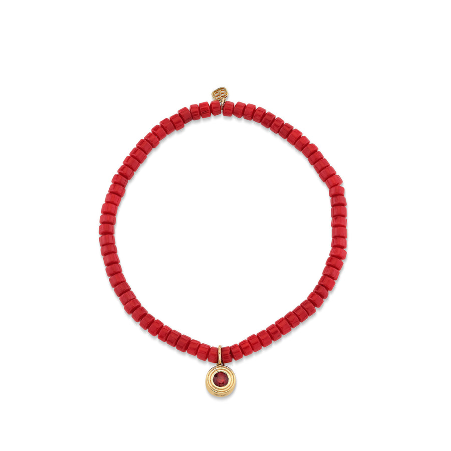 Gold & Ruby Fluted Charm on Red Heishi - Sydney Evan Fine Jewelry