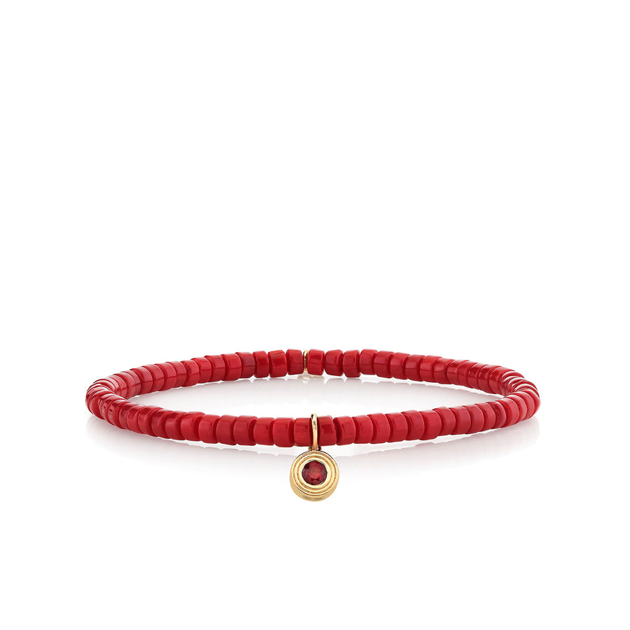 Gold & Ruby Fluted Charm on Red Heishi - Sydney Evan Fine Jewelry