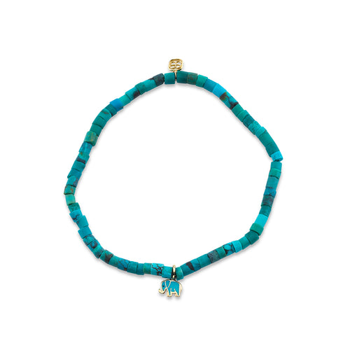 Kids Collection Gold & Enamel Tiny Elephant on Turquoise Heishi