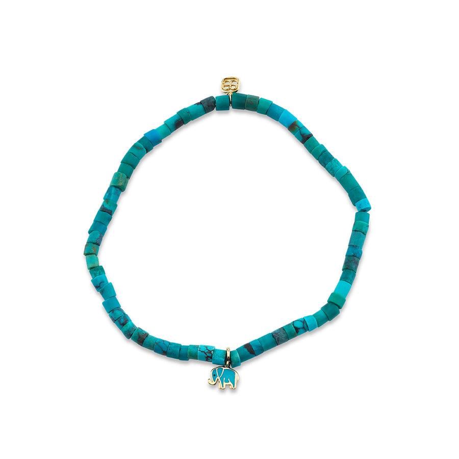 Kids Collection Gold & Enamel Tiny Elephant on Turquoise Heishi - Sydney Evan Fine Jewelry