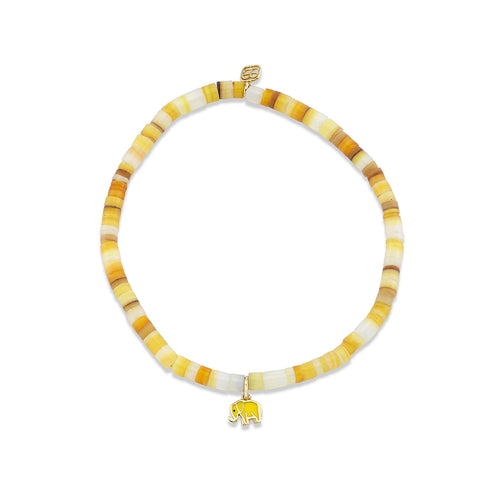 Kids Collection Gold & Enamel Tiny Elephant on Gold Lip Mother Of Pearl Heishi