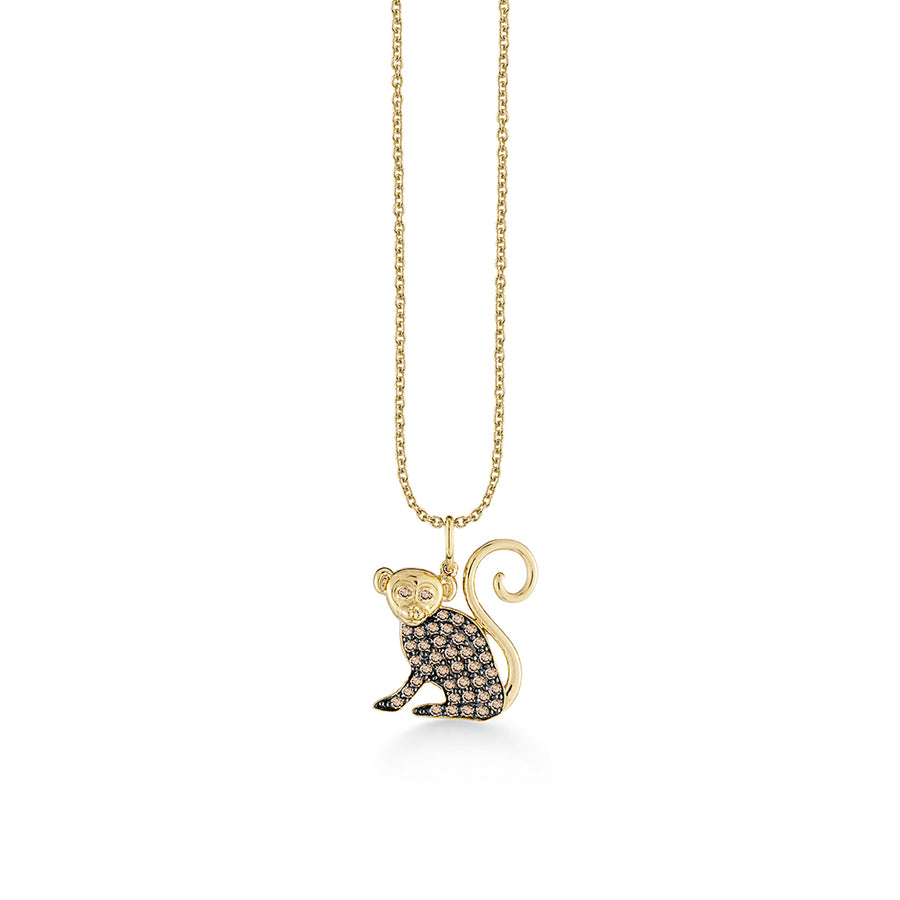 Gold Plated Silver Monkey Pendant Necklace With 18" Chain - Cubic Zirconia Charm