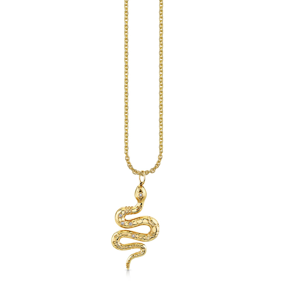 Gold & Diamond Large Etched Snake Charm - Sydney Evan Fine Jewelry