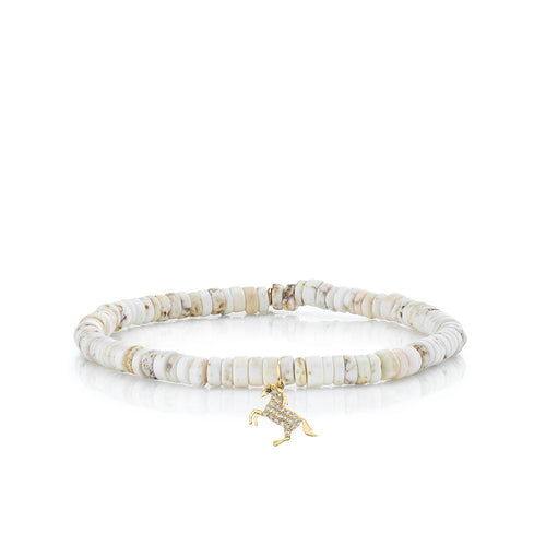 Gold & Diamond Small Horse on White Turquoise Heishi