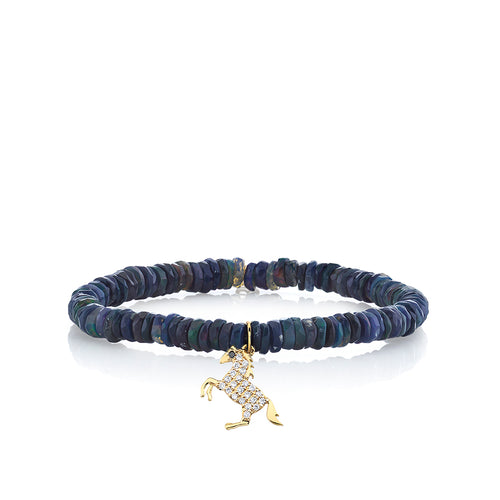 Kids Collection Gold & Diamond Horse on Black-Blue Ethiopian Opal