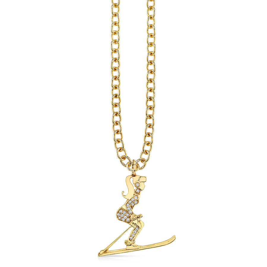 Gold & Diamond Skiing Girl Charm - Sydney Evan Fine Jewelry