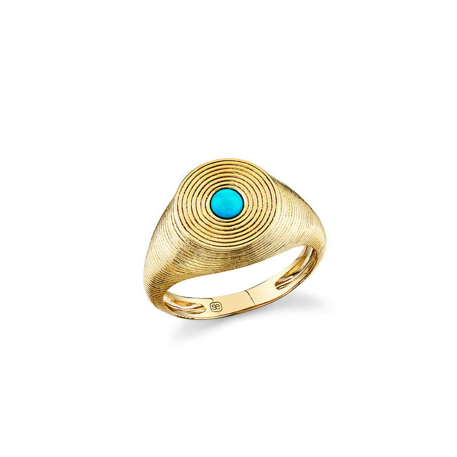 Gold & Turquoise Large Fluted Signet Ring - Sydney Evan Fine Jewelry