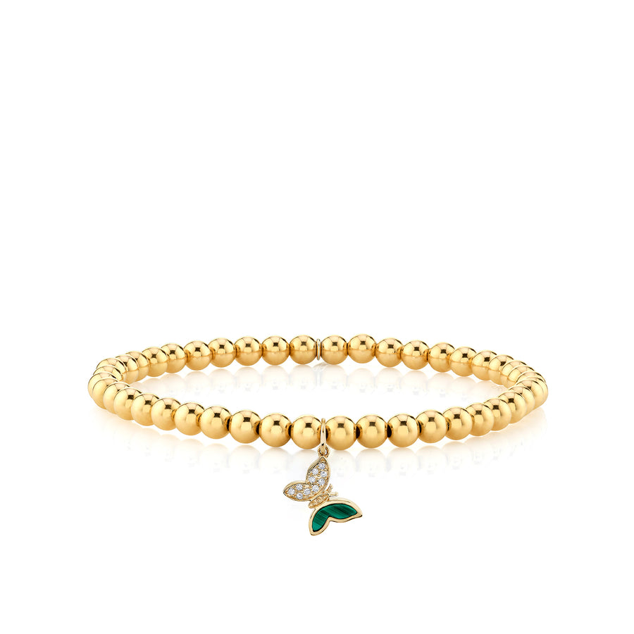 Gold & Diamond Malachite Inlay Butterfly on Gold Beads - Sydney Evan Fine Jewelry