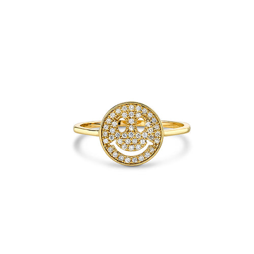 Gold & Pavé Diamond Small Happy Face Ring