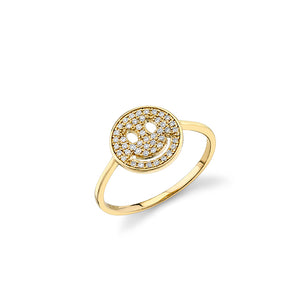 Gold & Pavé Diamond Small Happy Face Ring - Sydney Evan Fine Jewelry