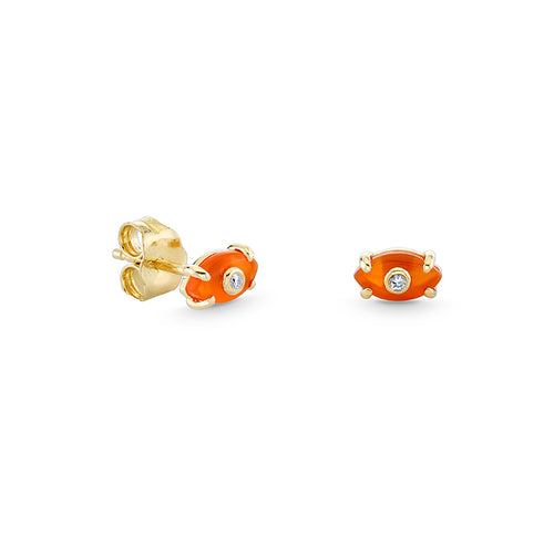Gold & Diamond Tiny Carved Stone Eye Stud