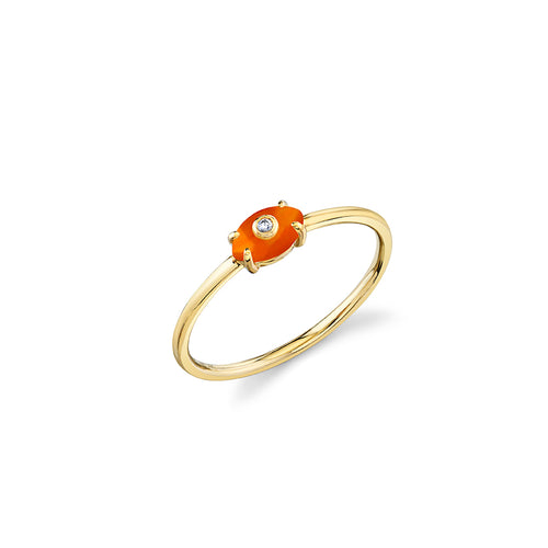 Gold & Diamond Tiny Carved Stone Eye Ring
