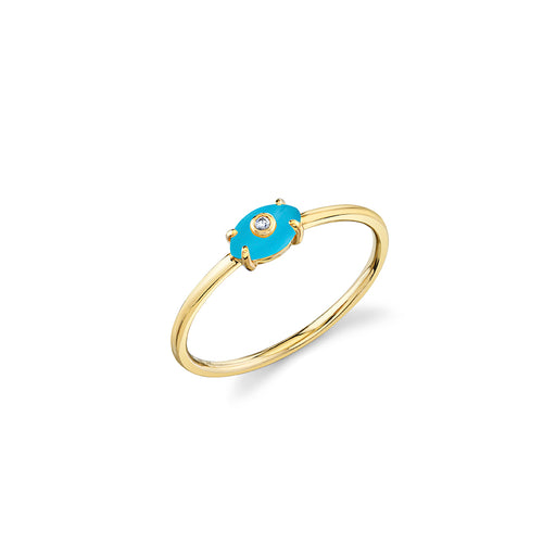 Gold & Diamond Tiny Carved Stone Eye Ring