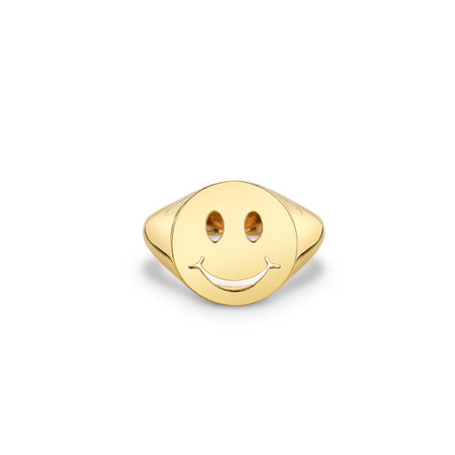 Pure Gold Happy Face Signet Ring