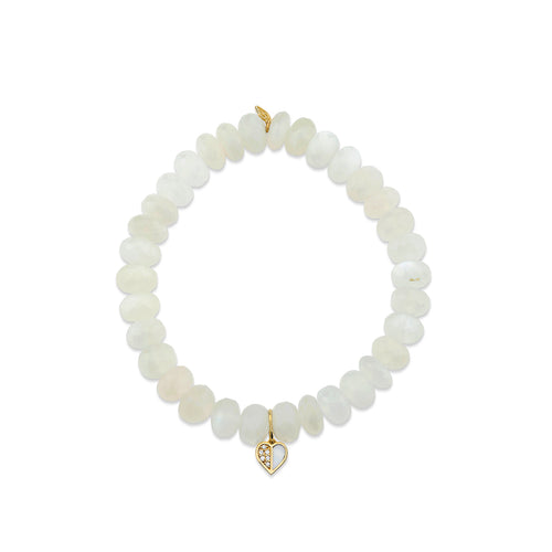 Gold & Diamond Mini Heart on White Moonstone