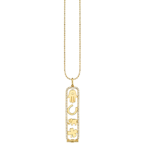Gold & Diamond Luck and Protection Long Cartouche Charm