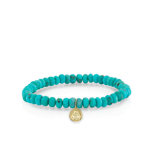 Men's Collection Gold & Diamond Buddha Coin on Turquoise