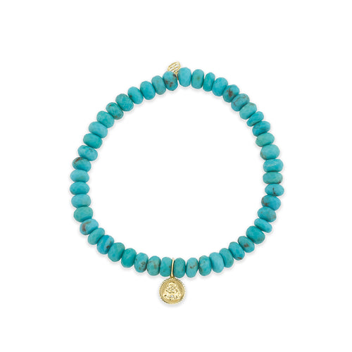 Men's Collection Gold & Diamond Buddha Coin on Turquoise