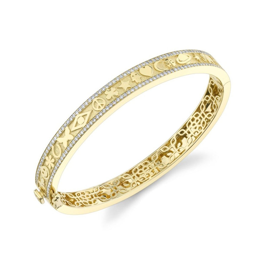 Gold & Diamond Icon Hinge Bangle - Sydney Evan Fine Jewelry