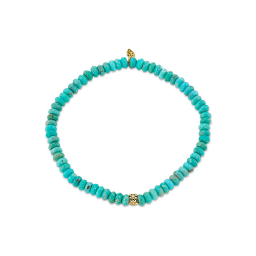 Gold & Diamond Tiny Daisy Rondelle on Natural Turquoise