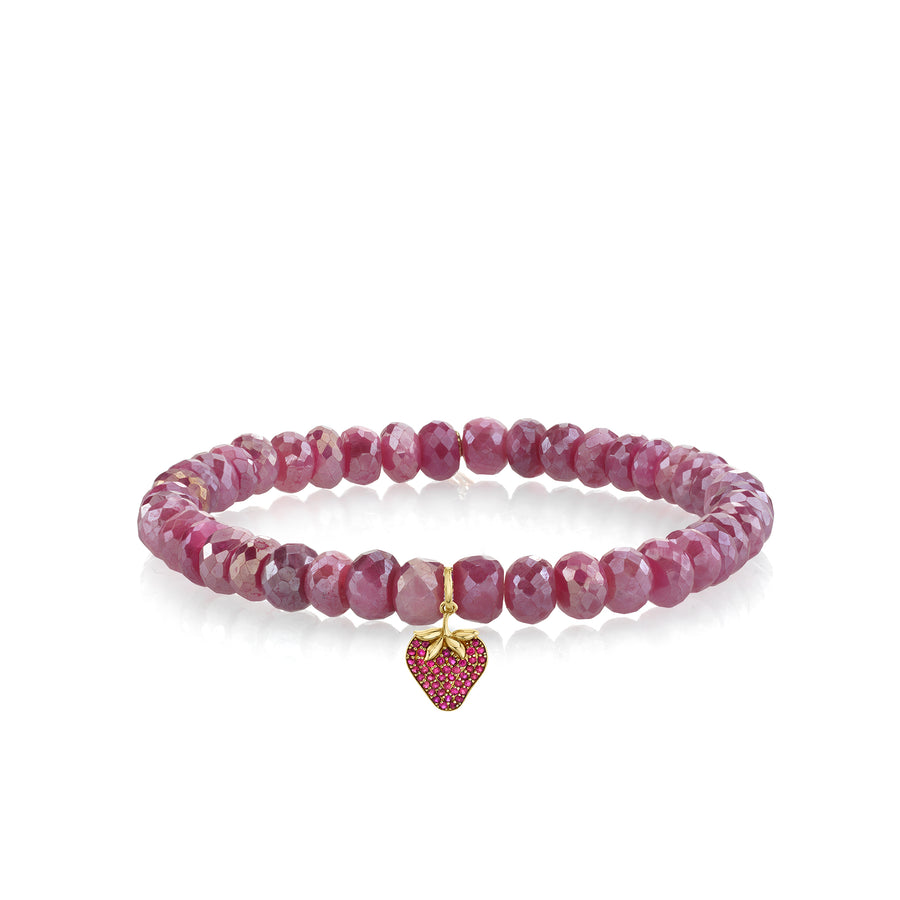 Gold & Ruby Strawberry on Mystic Red Moonstone - Sydney Evan Fine Jewelry