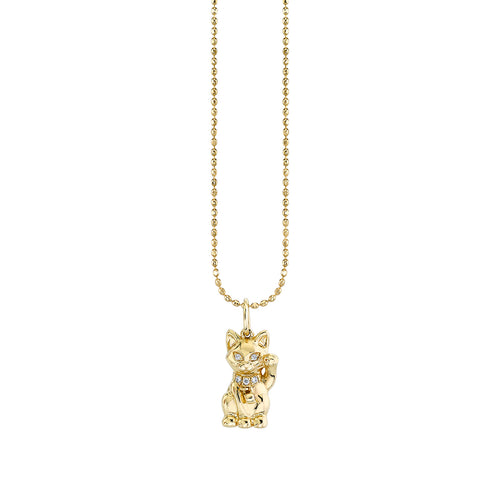Gold & Diamond Lucky Cat Charm