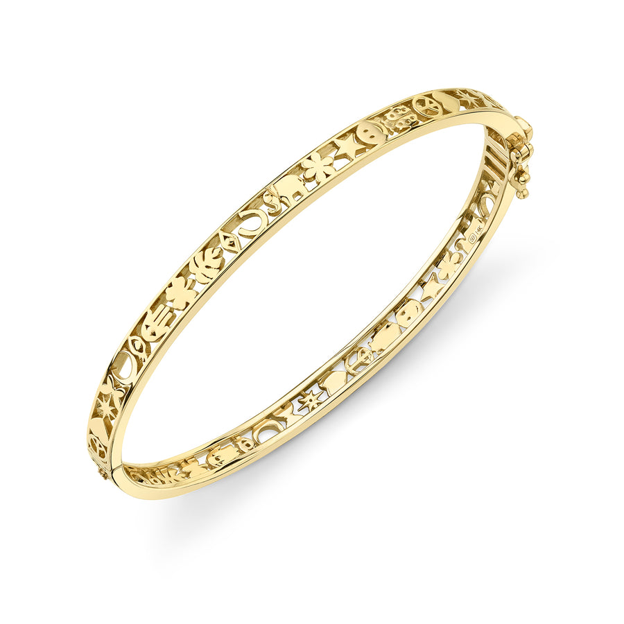 Gold & Diamond Open Icon Hinge Bangle - Sydney Evan Fine Jewelry