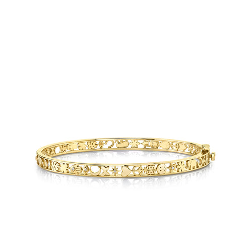 Gold & Diamond Open Icon Hinge Bangle