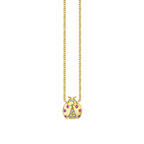 Gold & Diamond Open Wing Ladybug Necklace