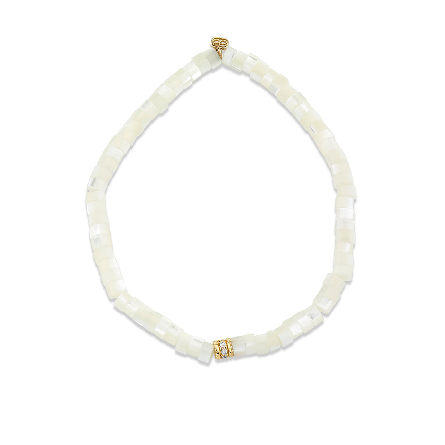 Gold & Diamond Rondelle on Mother of Pearl Heishi - Sydney Evan Fine Jewelry
