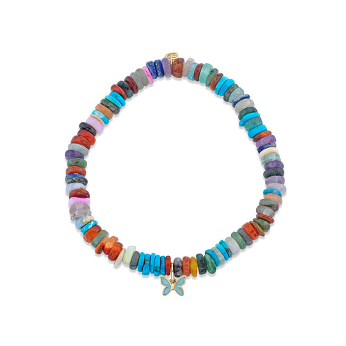 Gold & Enamel Tiny Butterfly on Rainbow Heishi