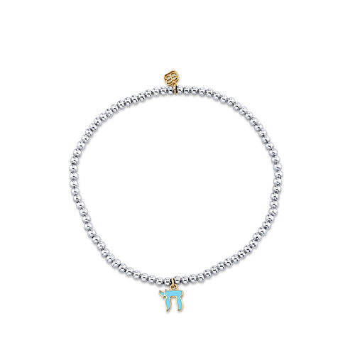 Kids Collection Gold & Enamel Chai on White Gold Beads