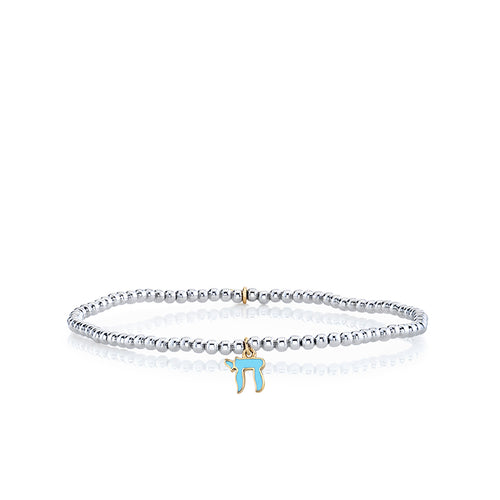 Kids Collection Gold & Enamel Chai on White Gold Beads