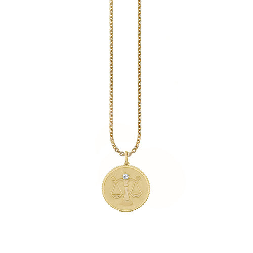 Gold & Diamond Large Libra Zodiac Medallion