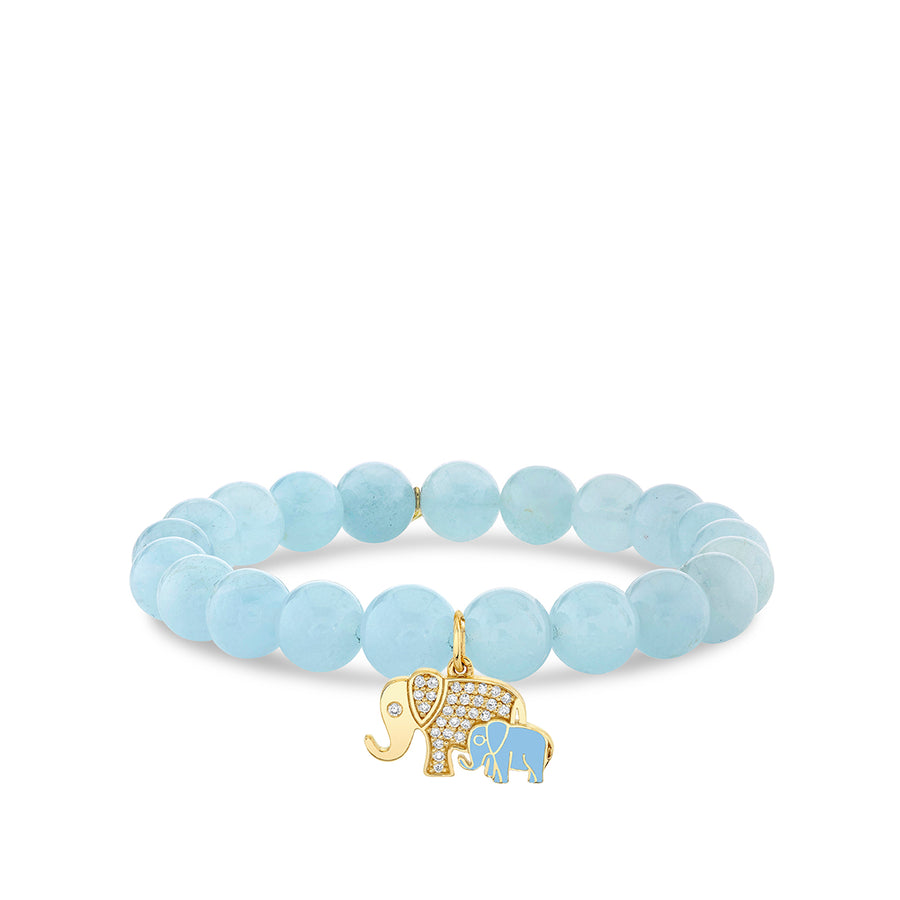 Gold & Diamond Elephant Family on Aquamarine - Sydney Evan Fine Jewelry