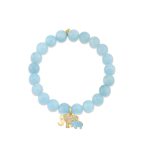 Gold & Diamond Elephant Family on Aquamarine