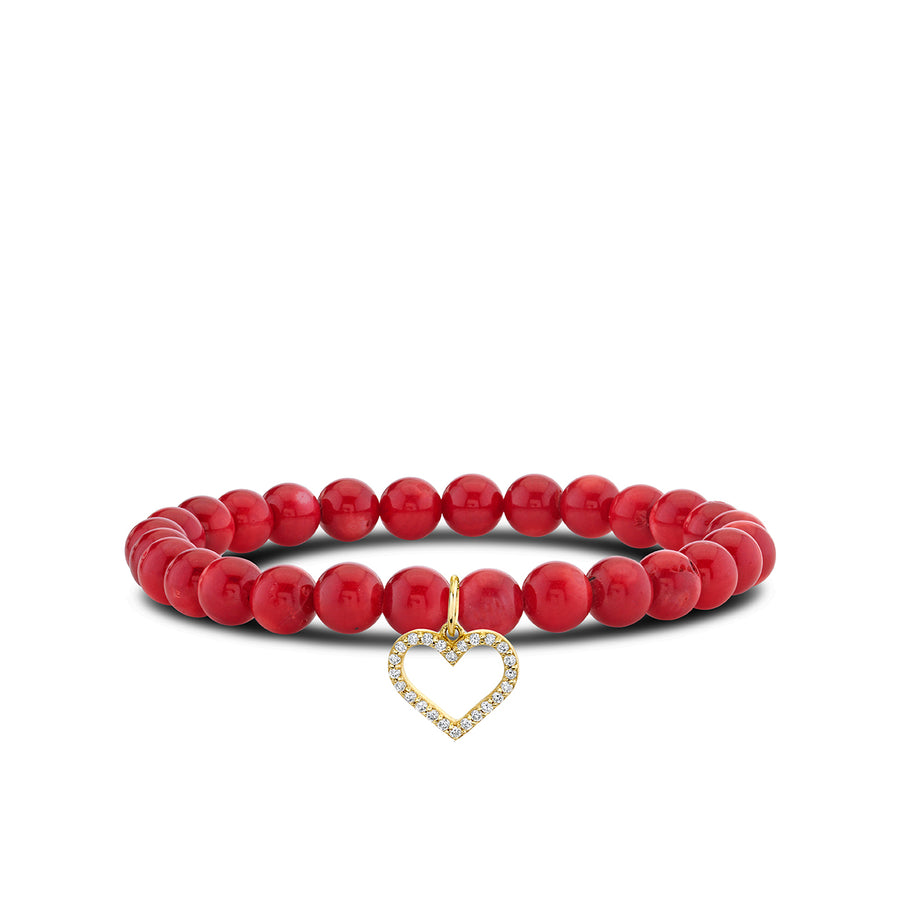 Gold & Diamond Open Heart on Red Bamboo Coral - Sydney Evan Fine Jewelry