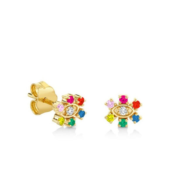 Gold & Rainbow Marquise Eye Flower Stud - Sydney Evan Fine Jewelry