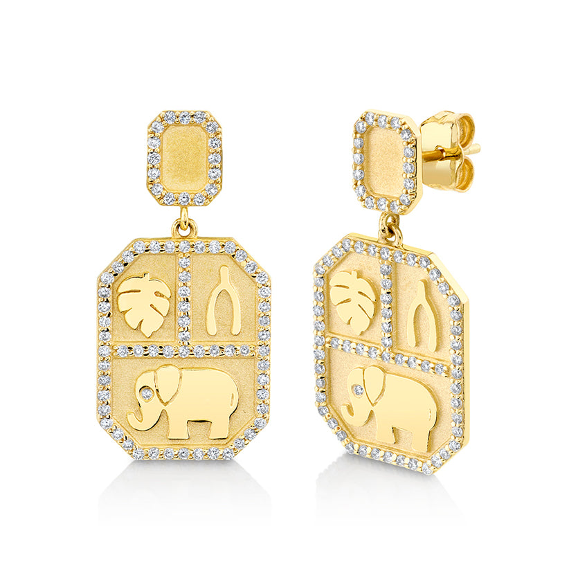 Gold & Diamond Rectangular Tricon Drop Earrings - Sydney Evan Fine Jewelry