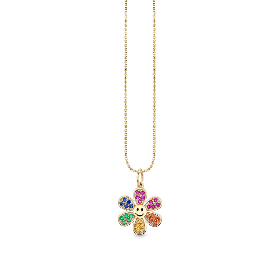 Gold & Rainbow Daisy Happy Face Charm - Sydney Evan Fine Jewelry