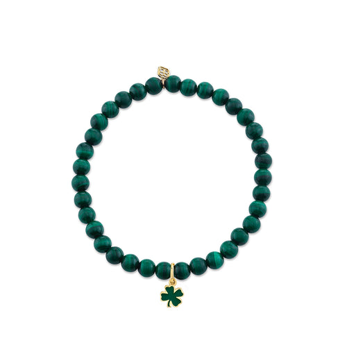 Gold & Enamel Tiny Clover on Malachite